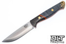 Blade Raid Custom Gunny Scandi 3V Gray Tigertail Maple Burl - Thick Orange Liners - Black Burlap Micarta Bolster - Brass Pins