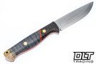 Blade Raid Custom Gunny Scandi 3V Gray Tigertail Maple Burl - Thick Orange Liners - Black Burlap Micarta Bolster - Brass Pins