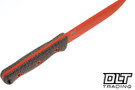 Hellbender Mudpup 6 - Burlap Micarta - Orange Cerakote MagnaCut Blade - Leather Sheath