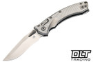 Microtech Amphibian Mini Ram-Lok - Fluted Stonewashed Titanium Handle - Stonewash Blade - Bronze Accents - Marfione Select - 137MRL-10FLMS1