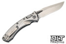 Microtech Amphibian Mini Ram-Lok - Fluted Stonewashed Titanium Handle - Stonewash Blade - Bronze Accents - Marfione Select - 137MRL-10FLMS1