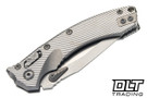 Microtech Amphibian Mini Ram-Lok - Fluted Stonewashed Titanium Handle - Stonewash Blade - Bronze Accents - Marfione Select - 137MRL-10FLMS1
