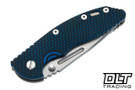 Hinderer 3.5" XM-18 Non Flipper Fullered Spear 20CV - Bead Blasted Titanium & Blade - Blue & Black G-10