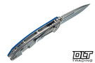 Hinderer 3.5" XM-18 Non Flipper Fullered Spear 20CV - Bead Blasted Titanium & Blade - Blue G-10