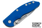 Hinderer 3.5" XM-18 Non Flipper Fullered Spear 20CV - Bead Blasted Titanium & Blade - Blue G-10