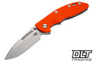 Hinderer 3.5" XM-18 Non Flipper Fullered Spear 20CV - Bead Blasted Titanium & Blade - Orange G-10