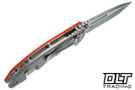 Hinderer 3.5" XM-18 Non Flipper Fullered Spear 20CV - Bead Blasted Titanium & Blade - Orange G-10