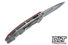 Hinderer 3.5" XM-18 Non Flipper Fullered Spear 20CV - Bead Blasted Titanium & Blade - Red G-10