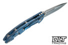 Hinderer 3.5" XM-18 Non Flipper Fullered Spear 20CV - Bead Blasted Titanium & Blade - Bead Blasted Blue Warthog Machined Titanium