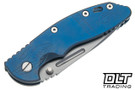 Hinderer 3.5" XM-18 Non Flipper Fullered Spear 20CV - Bead Blasted Titanium & Blade - Bead Blasted Blue Warthog Machined Titanium