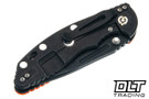 Hinderer 3.5" XM-18 Non Flipper Fullered Spear 20CV - Battle Black DLC Titanium & Blade - Orange G-10