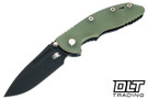 Hinderer 3.5" XM-18 Non Flipper Fullered Spear 20CV - Battle Black DLC Titanium & Blade - Translucent Green G-10