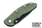 Hinderer 3.5" XM-18 Non Flipper Fullered Spear 20CV - Battle Black DLC Titanium & Blade - Translucent Green G-10