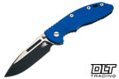 Hinderer 3.5" XM-18 Non Flipper Fullered Spear 20CV - Battle Black DLC Titanium - Satin & Battle Black DLC Blade - Blue G-10