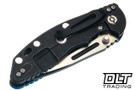 Hinderer 3.5" XM-18 Non Flipper Fullered Spear 20CV - Battle Black DLC Titanium - Satin & Battle Black DLC Blade - Blue G-10