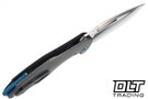 Koenig Arius - Smooth Carbon Fiber Handle - Brightwashed M390 Blade - Polished Flats - Blue Anodized Hardware
