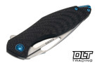 Koenig Arius - Smooth Carbon Fiber Handle - Brightwashed M390 Blade - Polished Flats - Blue Anodized Hardware