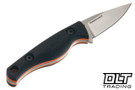 Creely Blades Minnow - Black PETG Handle with Orange Liners - MagnaMax Blade - Black Kydex Sheath