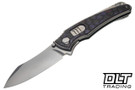 Hawk Talon Auto - Tumbled Titanium - Honeycomb Pattern Purple Haze FatCarbon Overlay - Brightwash M390 Blade