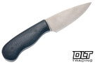 Corey Dunlap Drop Point EDC - Blasted & Tumbled AEB-L - Midnight Black Jute Micarta - Black Leather Sheath