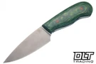 Corey Dunlap Drop Point EDC - Blasted & Tumbled AEB-L - Emerald Paper Micarta - Black Leather Sheath
