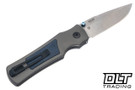 Hogue Saxum Manual - Matte Grey Aluminum with Blue Canyon Richlite Inlay  - Drop Point Tumbled MagnaCut Blade