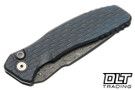 Pro-Tech Pallas Auto - Spartan Collab - Distress Blue Bronze Lattice Titanium - Boomerang Damascus Blade - Black Lip Pearl Button
