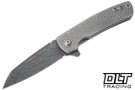 Defiant 7 Servo - Stonewashed Diamond Texture Titanium - Chad Nichols Black Rain Damascus Blade