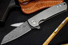 Defiant 7 Servo - Stonewashed Diamond Texture Titanium - Chad Nichols Black Rain Damascus Blade