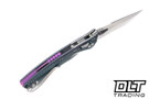 Microtech Amphibian Mini Ram-Lok - Nebula Green Fluted Titanium - Stonewash Blade - Purple Accents - Marfione Select - 137MRL-10FLMS17