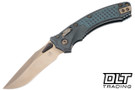 Microtech Amphibian Mini Ram-Lok - Antique Denim Frag Titanium - Bronzed Stonewash Blade - Bronze Accents - Marfione Select - 137MRL-13FRMS2