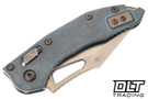 Microtech Mini Stitch Ram-Lok - Antique Denim Slab Side Titanium - Bronzed Stonewash Blade - Bronze Accents - Marfione Select - 169MRL-13MS3