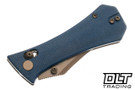 Auxiliary Manufacturing Deadhead Pocket Bowie Crossbar - Blue Micarta - Rose Gold PVD 14C28N Blade