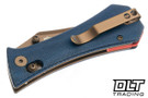 Auxiliary Manufacturing Deadhead Pocket Bowie Crossbar - Blue Micarta - Rose Gold PVD 14C28N Blade