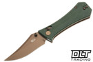 Auxiliary Manufacturing Deadhead Pocket Bowie Crossbar - Green Micarta - Rose Gold PVD 14C28N Blade