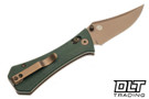 Auxiliary Manufacturing Deadhead Pocket Bowie Crossbar - Green Micarta - Rose Gold PVD 14C28N Blade