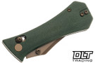 Auxiliary Manufacturing Deadhead Pocket Bowie Crossbar - Green Micarta - Rose Gold PVD 14C28N Blade
