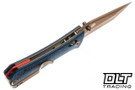 Auxiliary Manufacturing Deadhead Pocket Coffin Tanto Crossbar - Blue Micarta - Rose Gold PVD 14C28N Blade