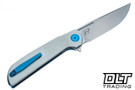 Reate Remedy - Belt Satin Elmax Blade - White FatCarbon Glass - Blue Accents