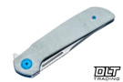 Reate Remedy - Belt Satin Elmax Blade - White FatCarbon Glass - Blue Accents