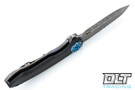 Curtiss Cruze Flipper - Damasteel - Light Blue Hardware - Carbon Fiber Handle