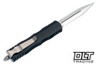 Microtech 225-12 Dirac D/E - Black Handle  - Full Serrations - Stonewashed Blade