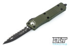 Microtech 138-3OD Troodon D/E - Green Handle  - Full Serrations - Black Blade