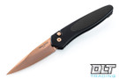 Pro-Tech Newport - Black Handle - Carbon Fiber Inlay - Satin Rose Gold Blade