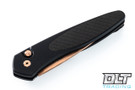 Pro-Tech Newport - Black Handle - Carbon Fiber Inlay - Satin Rose Gold Blade