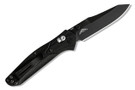 Benchmade 945BK-1 Mini Osborne with black G10 handles, blue liners, and a black coated S30V reverse tanto blade.