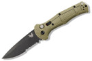 Benchmade 9070SBK-1 Claymore folding knife with CPM-D2 steel, push-button deployment, and Green Ranger Grivory handle.