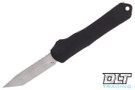 Heretic Manticore S automatic OTF knife with battleworn Elmax tanto blade. 
