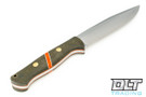 BCLP Green Linen Micarta - Matte - Blaze Orange Spacer - White Frames - Orange & White Liners (White to Tang) - Brass Pins - Rampless #343298