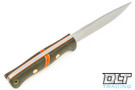 BCLP Green Linen Micarta - Matte - Blaze Orange Spacer - White Frames - Orange & White Liners (White to Tang) - Brass Pins - Rampless #343298